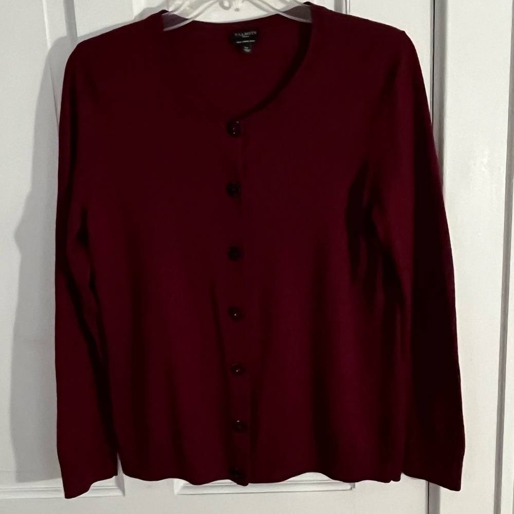 Talbots 100% Pure Merino Wool Button Front Cardigan Sweater Oxblood Size LP